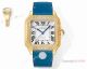 Swiss Copy Cartier Women Santos THB Miyota-9015 Golden Dial Black Leather Watches (2)_th.jpg